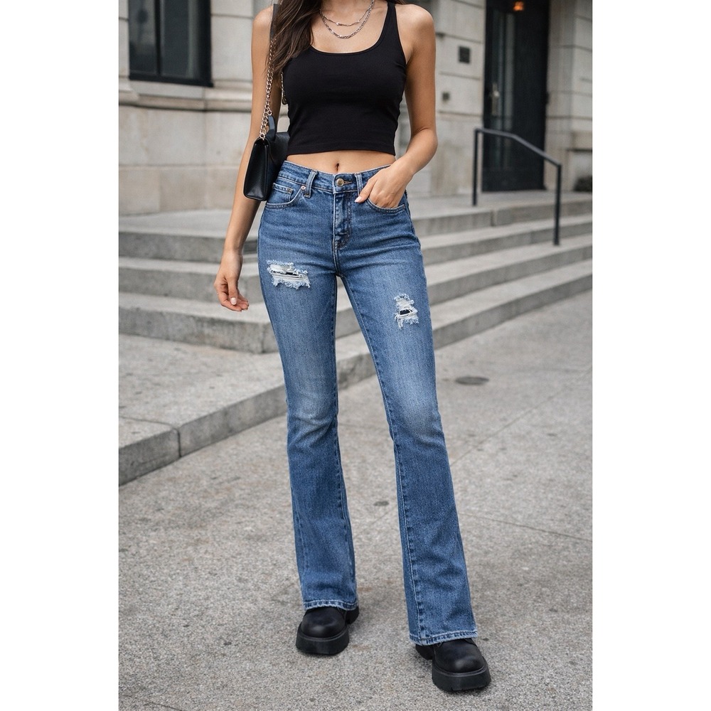 Express Bootcut Jeans Women's 6S Mid Rise Distressed Stretch Denim Y2K Style